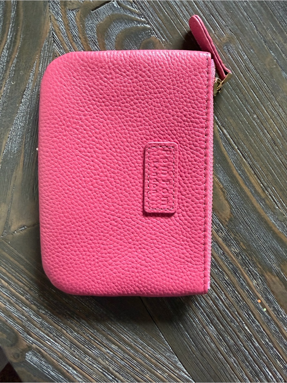 Compact Pebbled Zip Card Holder in Bright Pink